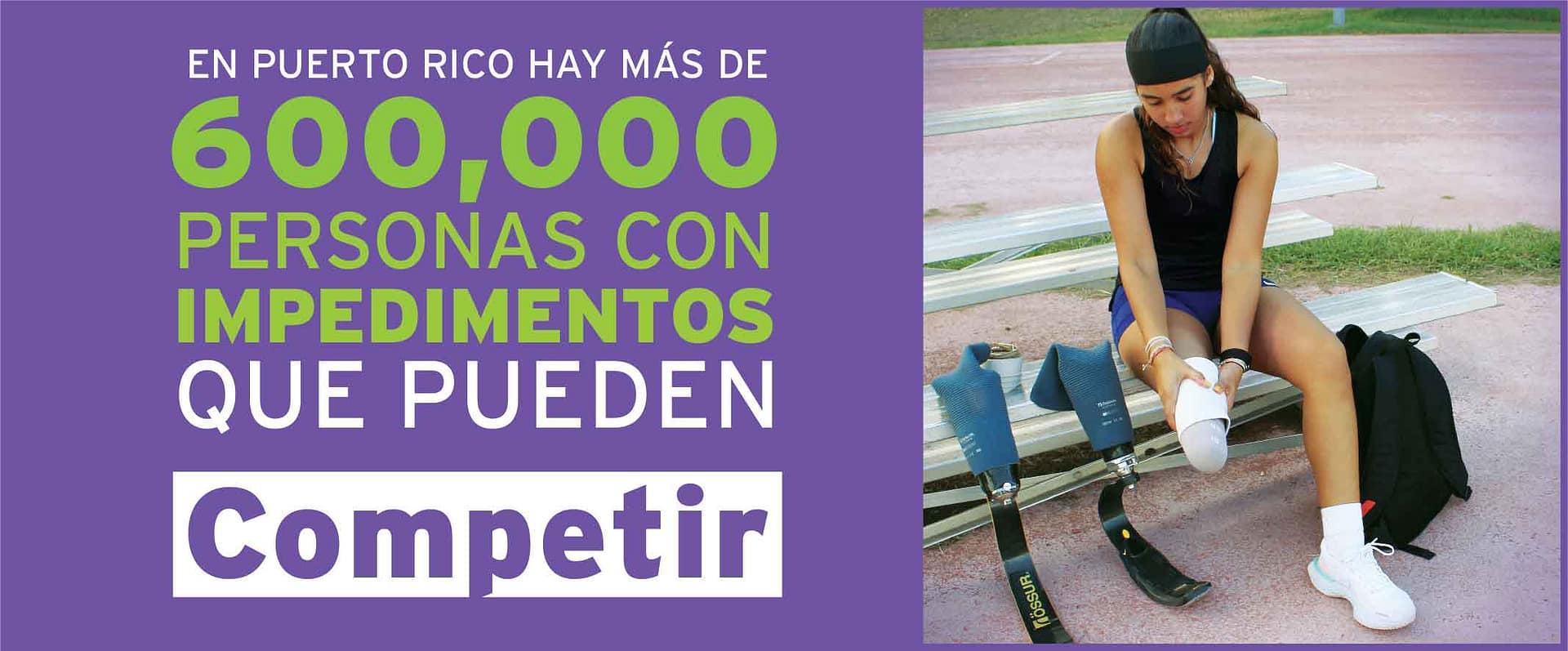 Imagen de atleta con prótesis de una pierna preparándose para competir.